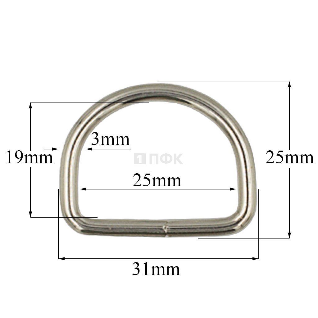 Полукольцо 25мм (толщ 3мм) цв никель сварное (уп 1000шт/10000шт)