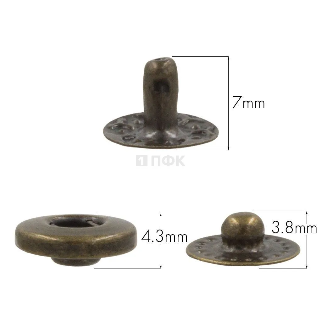 3 Части кнопки для одежды 12,5мм Альфа нерж цв антик (уп 1440шт) BUTTONI